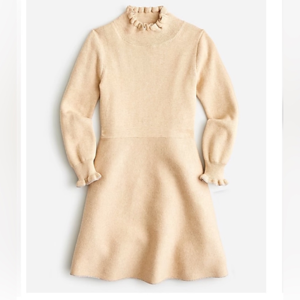 Crewcuts Cream Ruffled A-Line Dress With Bishop Sleeves